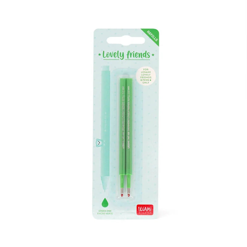 SET DI DUE REFIL PER PENNA GEL - LOVELY FRIENDS GREEN