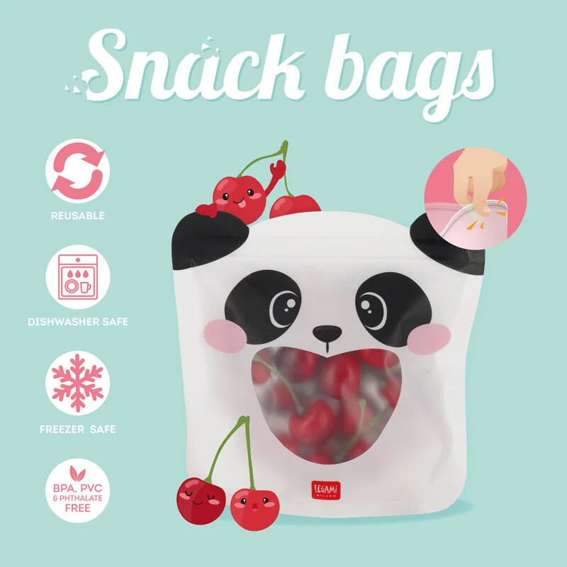 set di 3 buste riutilizzabili porta snack - snack bags panda