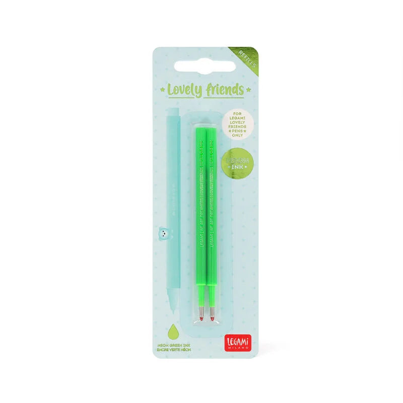 SET DI DUE REFIL PER PENNA GEL - LOVELY FRIENDS NEON GREEN