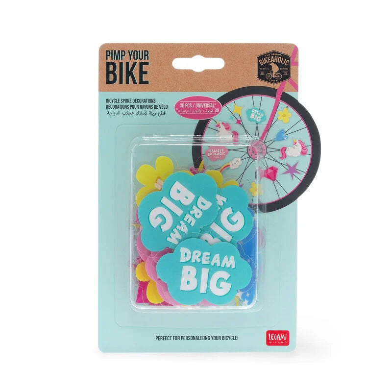 set di 30 decorazioni per i raggi della bicicletta - pimp your bike! unicorno