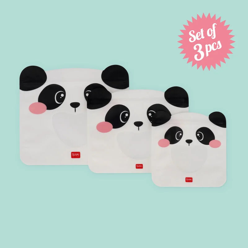 set di 3 buste riutilizzabili porta snack - snack bags panda