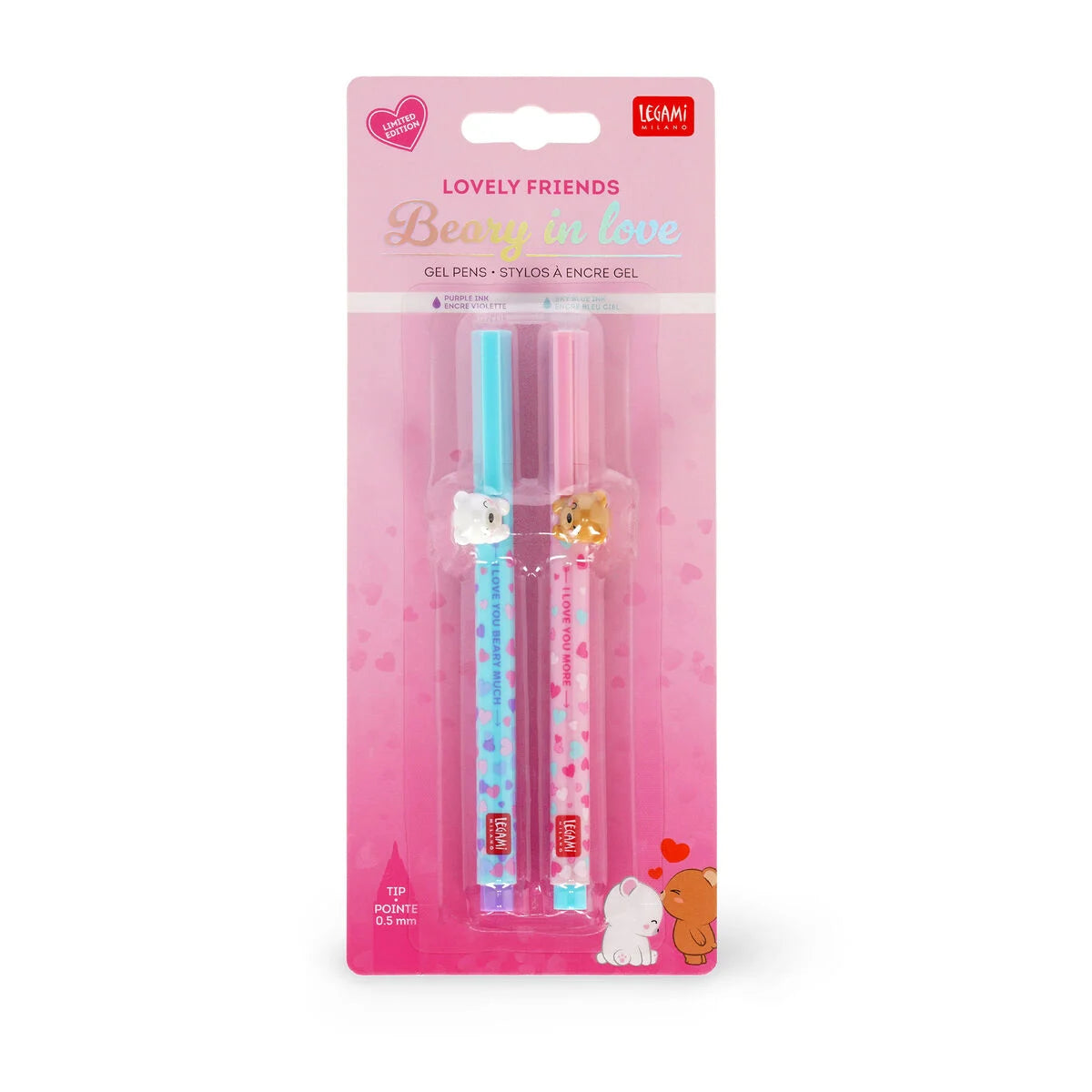 Set di 2 penne Gel Lovely Friends "Beary in Love" Teddy Bear