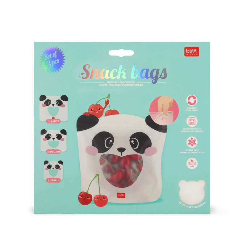 set di 3 buste riutilizzabili porta snack - snack bags panda