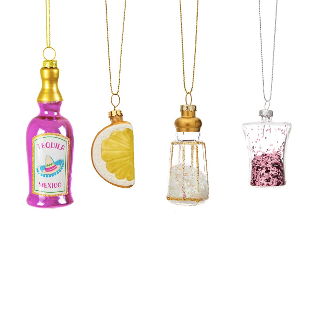 CHRISTMAS CHEER TEQUILA SHAPED BAUBLES - SET OF 4