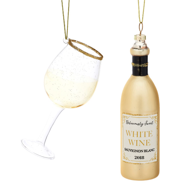 CHRISTMAS CHEER WHITE WINE AND GLASS SHAPED BAUBLE